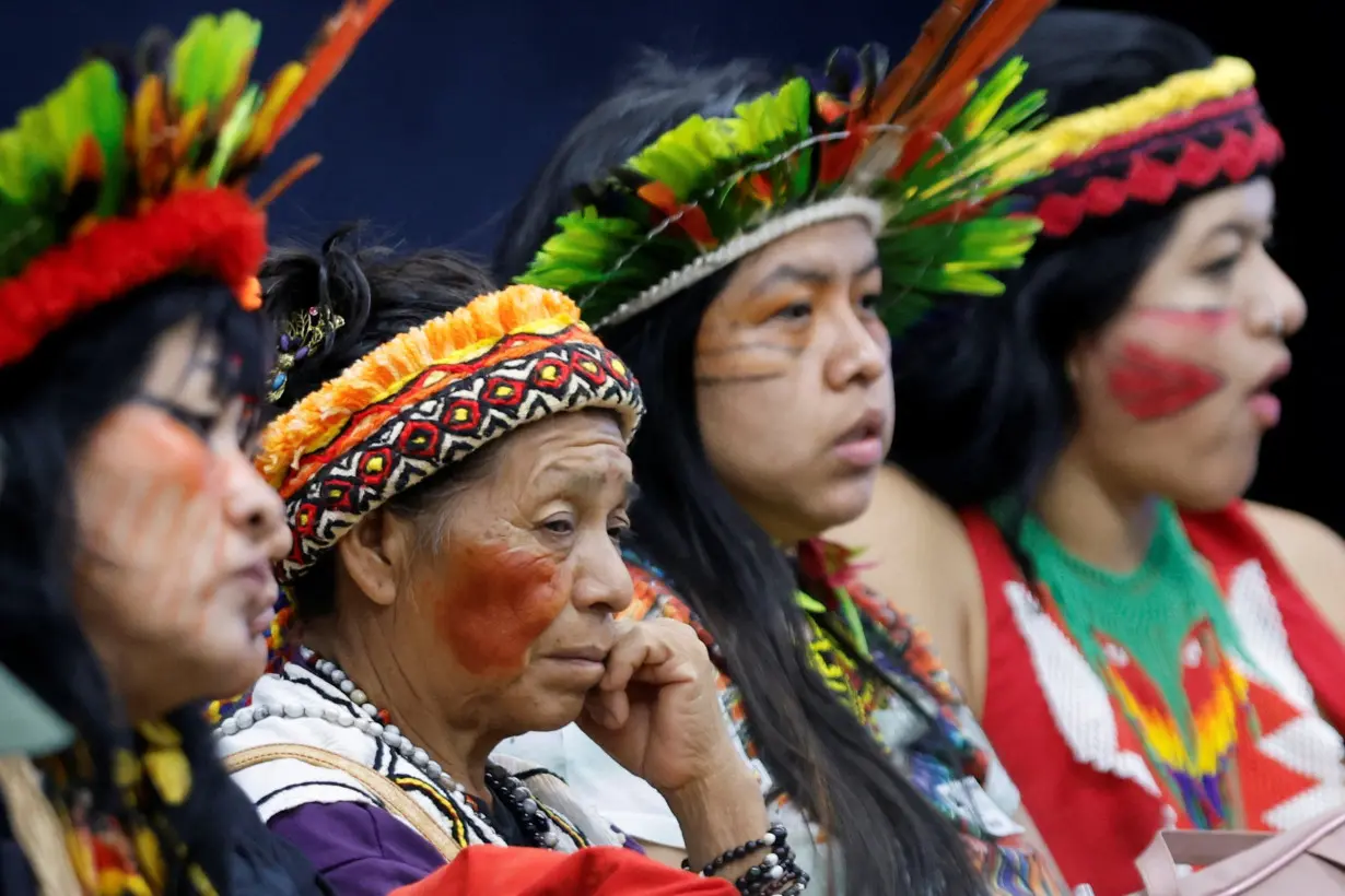 Indigenous people attend a meeting of the conciliation committee hearing to discuss the case of the so-called 'Marco Temporal' (Temporal Milestone) legal thesis in the Supreme Court in Brasilia