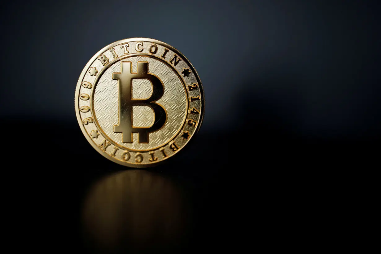 FILE PHOTO: A bitcoin is seen in an illustration picture taken at La Maison du Bitcoin in Paris