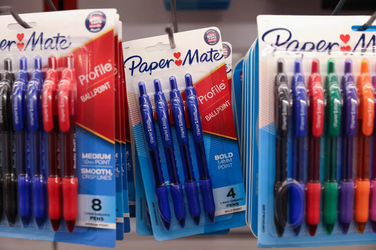 Paper Mate pens, owned by Newell Brands, are seen for sale in a store in Manhattan, New York City