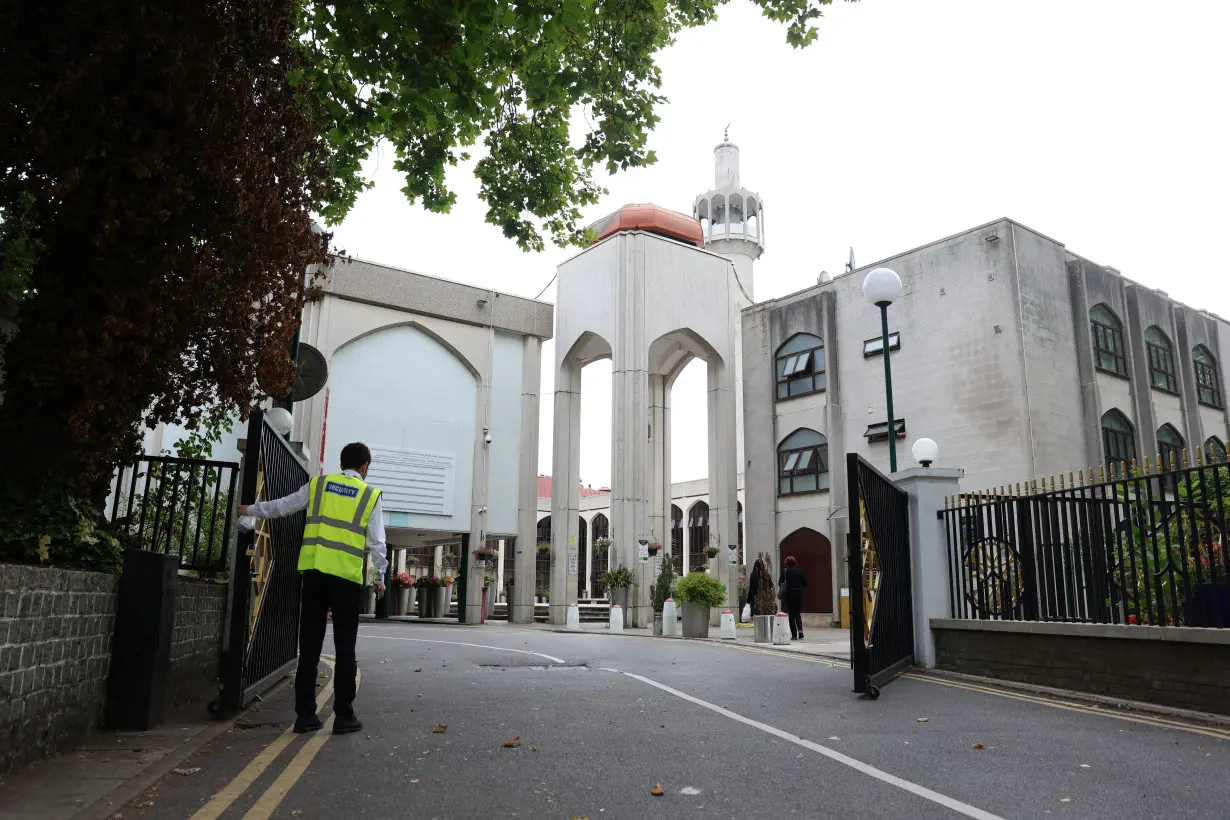 A security guard stands at London Central Mosque in Regent's Park