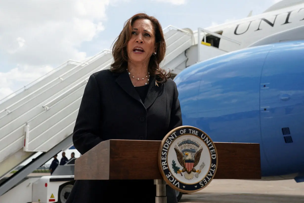 FILE PHOTO: U.S. Vice President Harris departs Houston