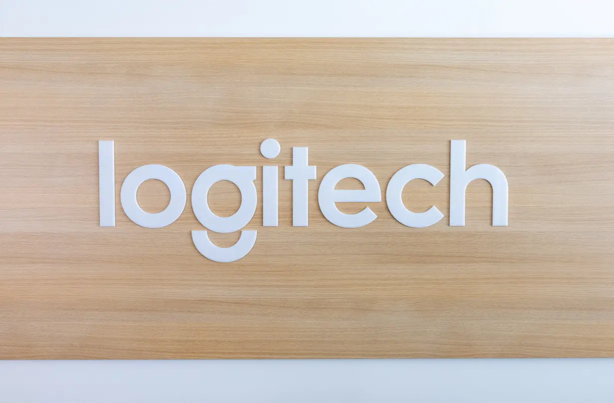 A view of the Logitech logo on a building at the EPFL Innovation Park in Ecublens