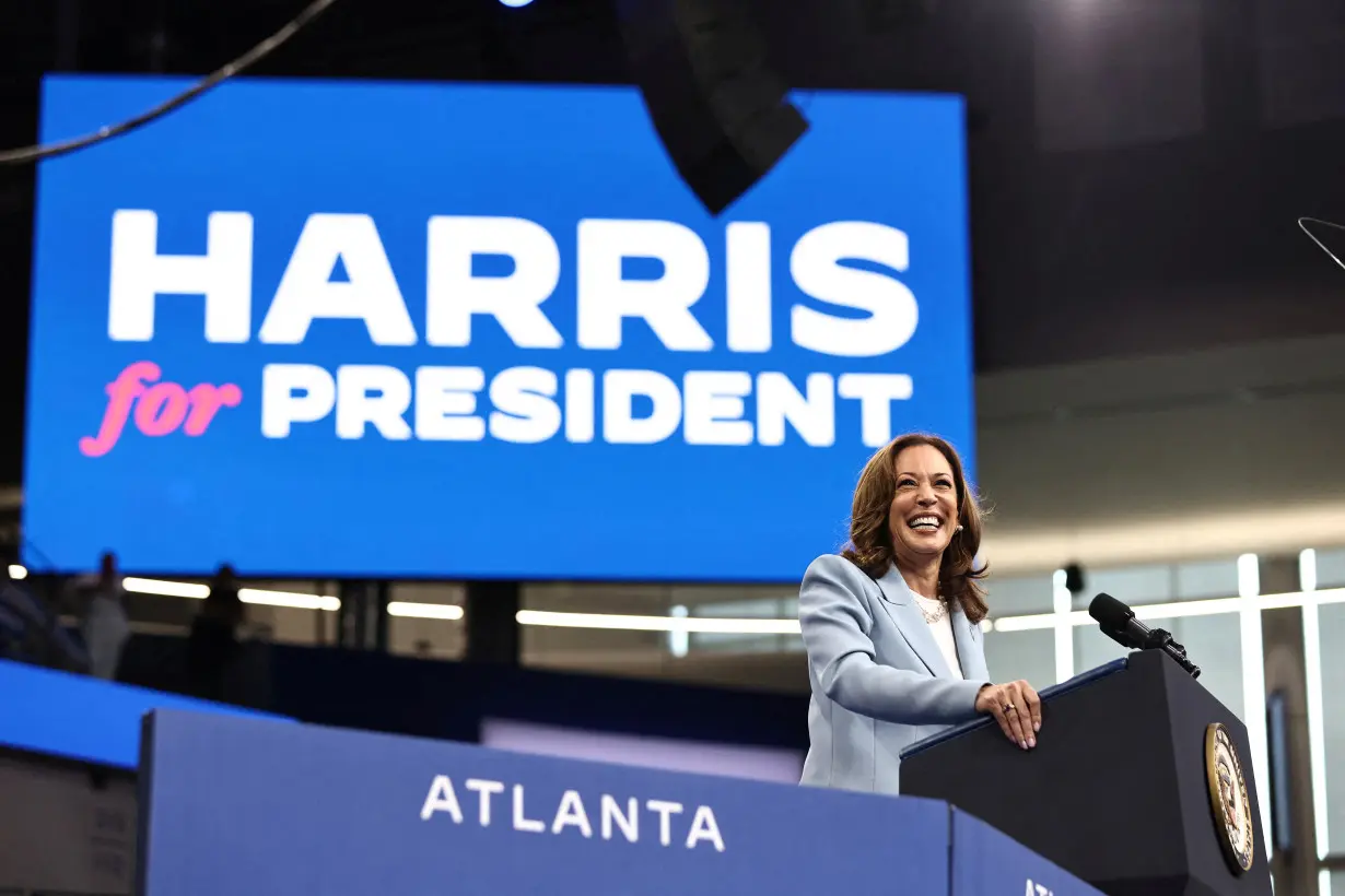 FILE PHOTO: Democratic presidential candidate and U.S. Vice President Kamala Harris campaigns in Atlanta