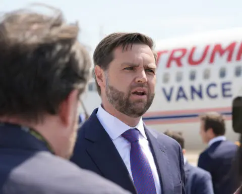 Vance jokes he's checking out his future VP plane while overlapping with Harris at Wisconsin airport