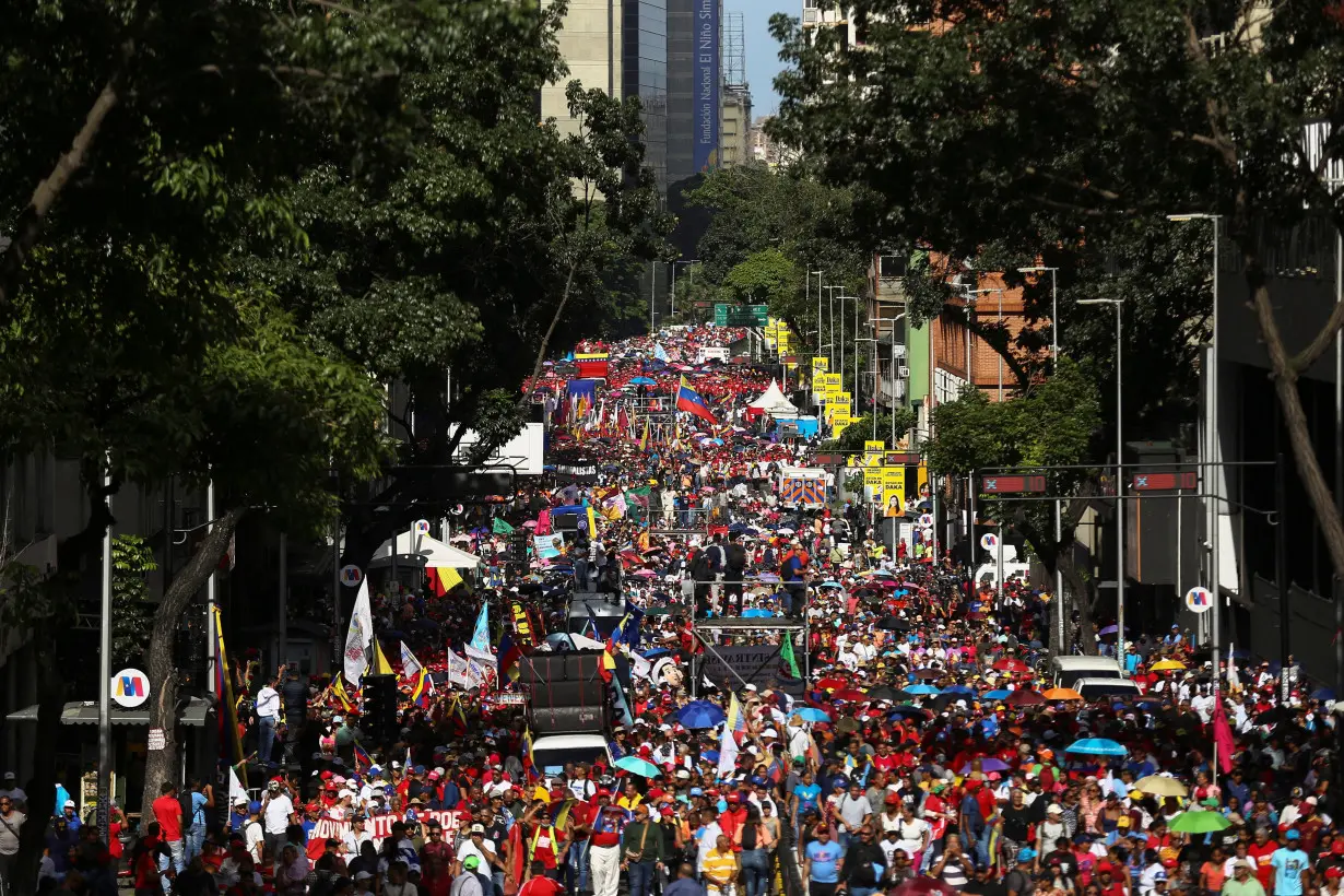 Supporters of Venezuelan President Nicolas Maduro hold a march, in Caracas