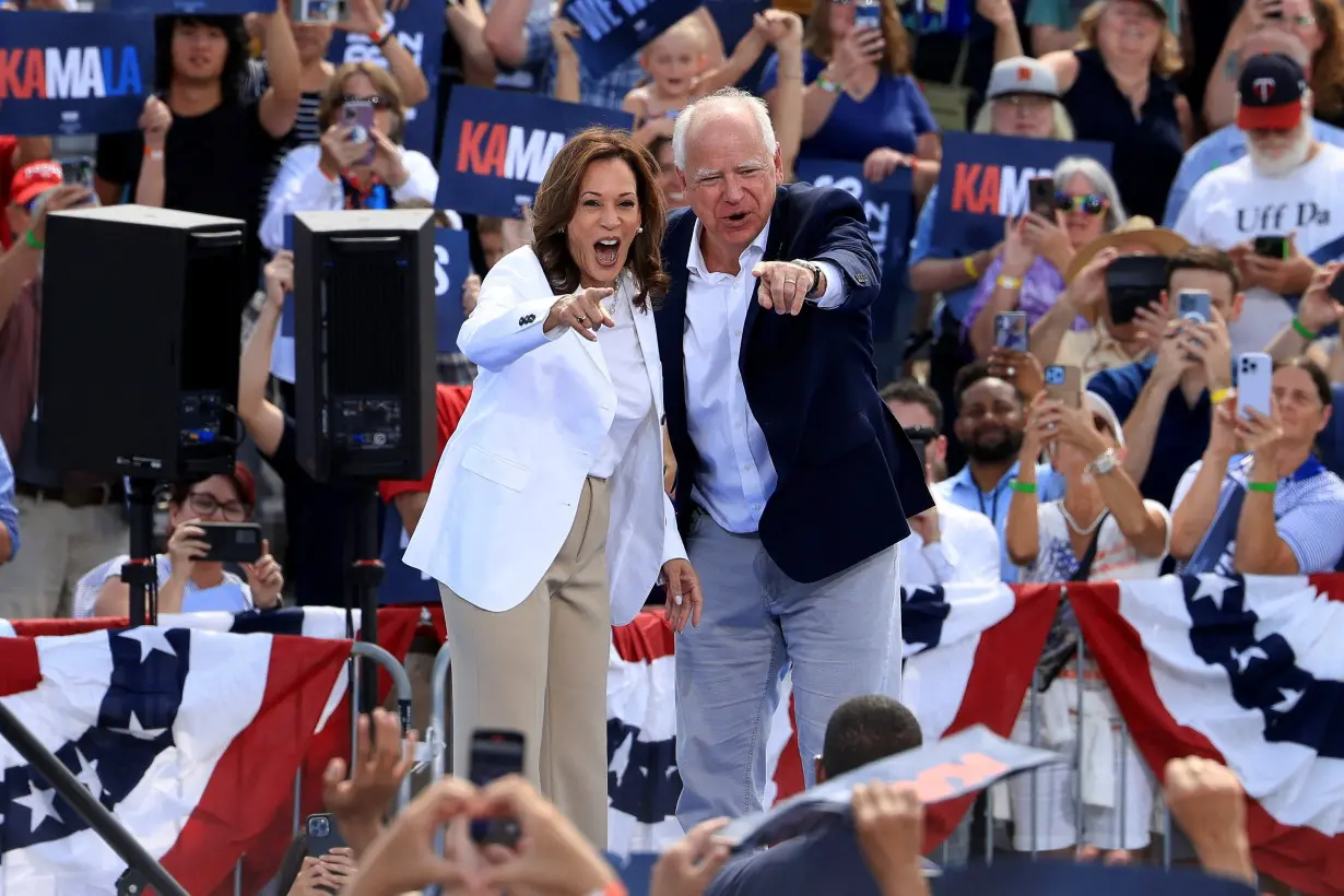 U.S. VP and Democratic presidential candidate Harris and her running mate Minnesota Governor Walz campaign in Eau Claire