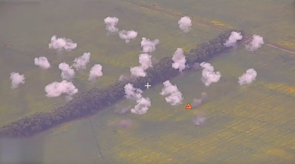 A screen grab from a video released by the Russian Ministry of Defense shows what Russia said are Russian forces launching a missile attack against Ukrainian armed forces at the border area near Kursk Oblast, Russia on August 7.