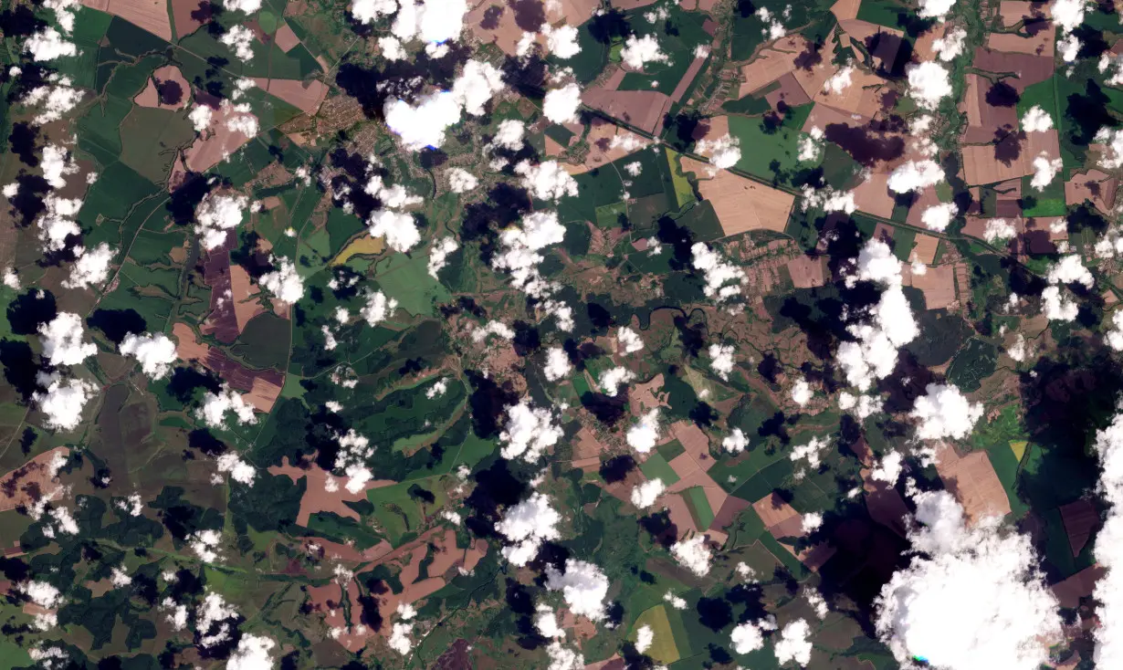 A satellite image shows damaged Sudzha border crossing in Oleshnya, Kursk Region