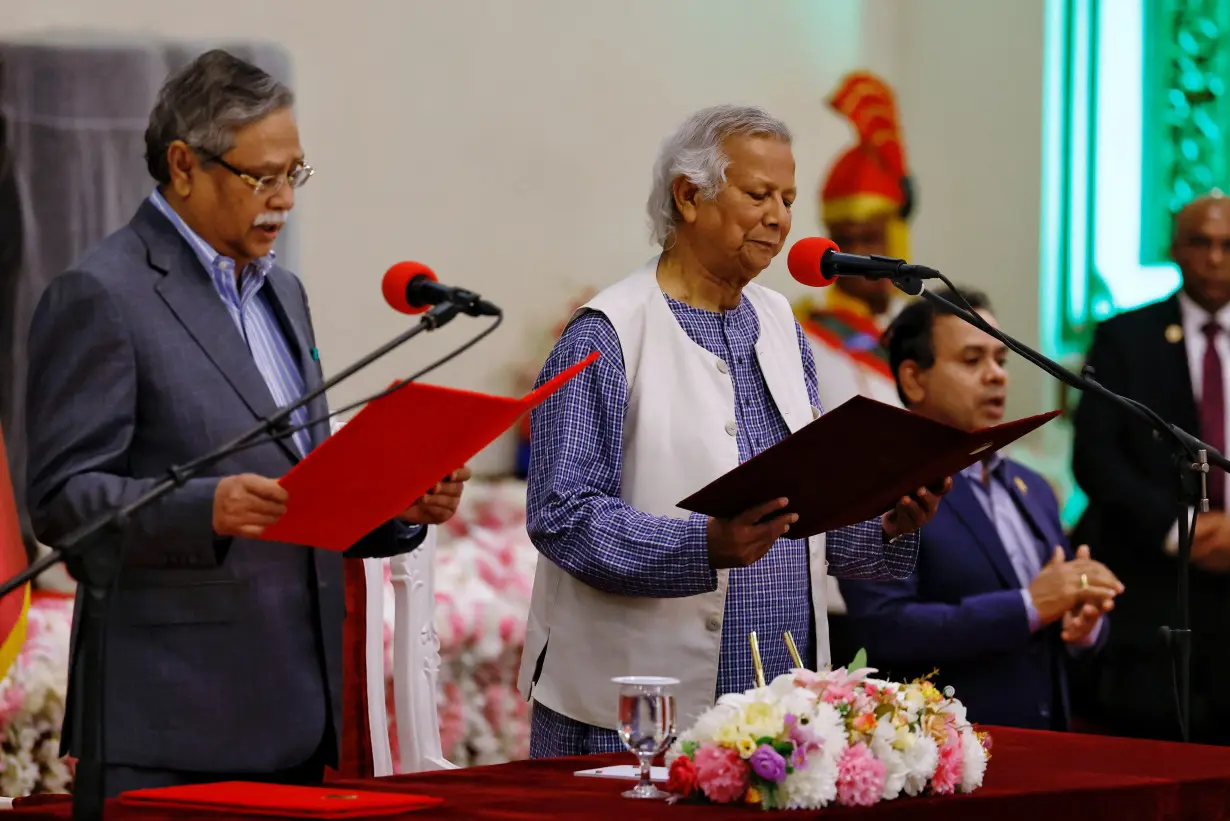 Bangladeshi President Mohammed Shahabuddin administers oath-taking ceremony of Nobel laureate Muhammad Yunus as the country's head of the interim government in Bangladesh at the Bangabhaban, in Dhaka