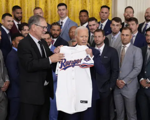 Biden hosts World Series champion Texas Rangers at the White House, says they 'embody resilience'