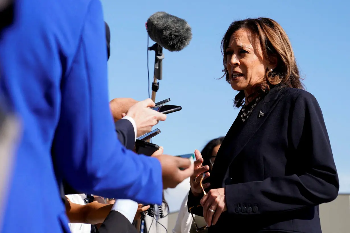 U.S. Vice President and Democratic presidential candidate Kamala Harris boards Air Force Two at Detroit Metropolitan Wayne County Airport in Romulus