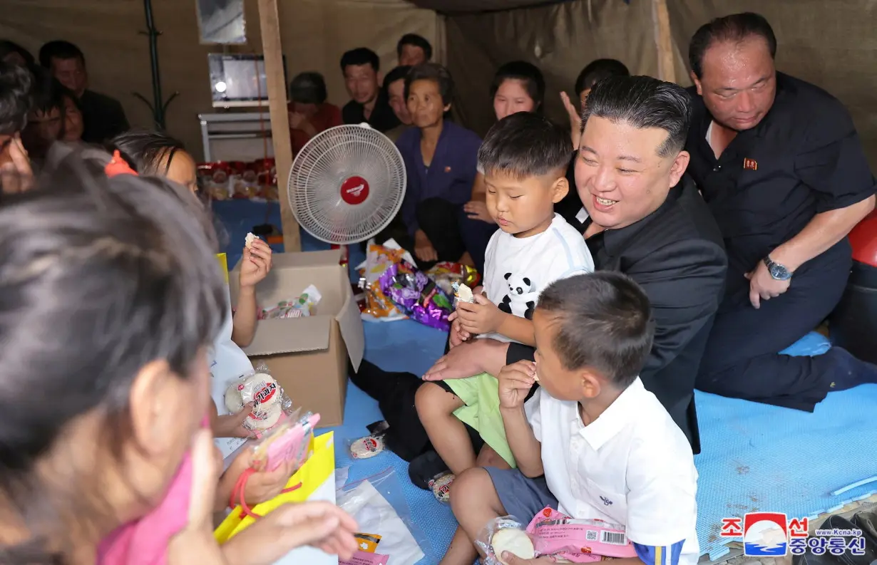 North Korean leader Kim Jong Un visits the flood-affected area of ​​Uiju County