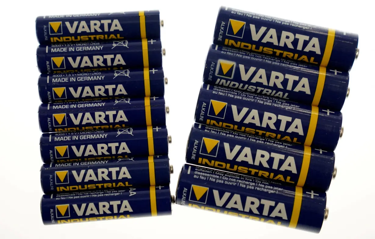 FILE PHOTO: Varta battery cells are displayed in this picture illustration