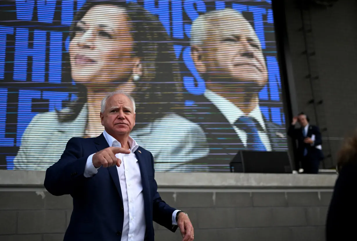 U.S. Democratic vice presidential candidate, Minnesota Governor Tim Walz speaks in Omaha