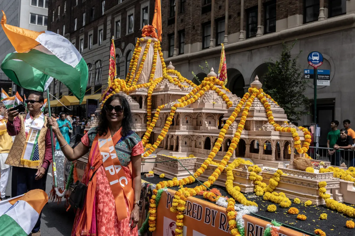 People take part in the annual India Day Parade in Manhattan, New York