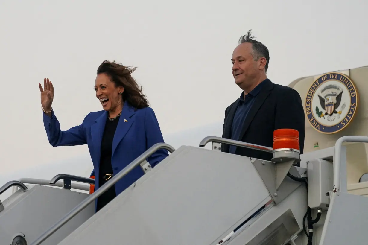 Democratic presidential candidate Harris upon arrival in Chicago for the Democratic National Convention