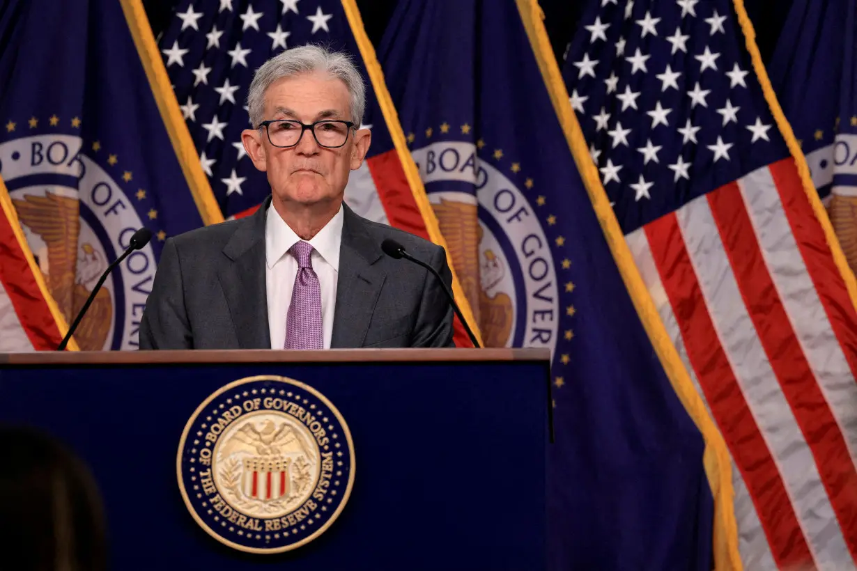 FILE PHOTO: U.S. Federal Reserve Chair Jerome Powell holds a press conference following a two-day meeting of the Federal Open Market Committee on interest rate policy in Washington