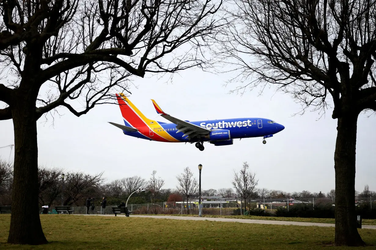 FILE PHOTO: A Southwest Airlines jet comes in for a landing at LaGuardia Airport in New York City