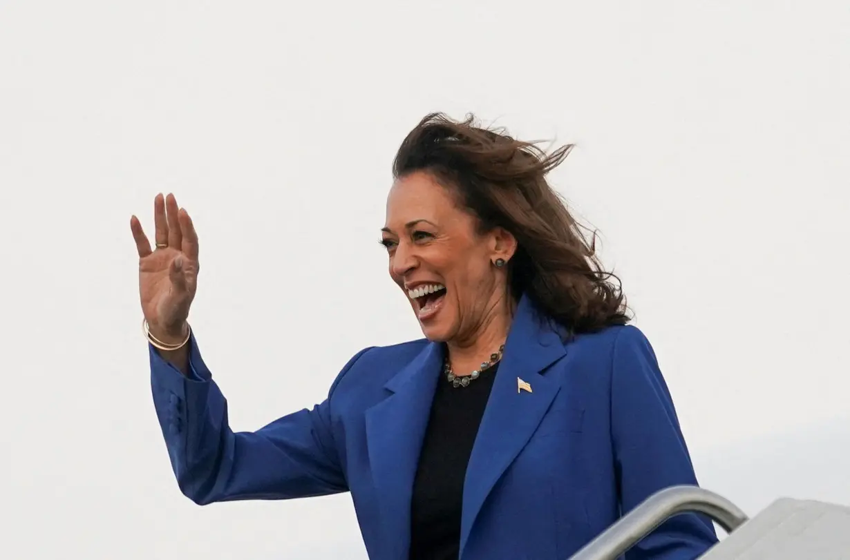 FILE PHOTO: Democratic presidential candidate Harris upon arrival in Chicago ahead of the Democratic National Convention