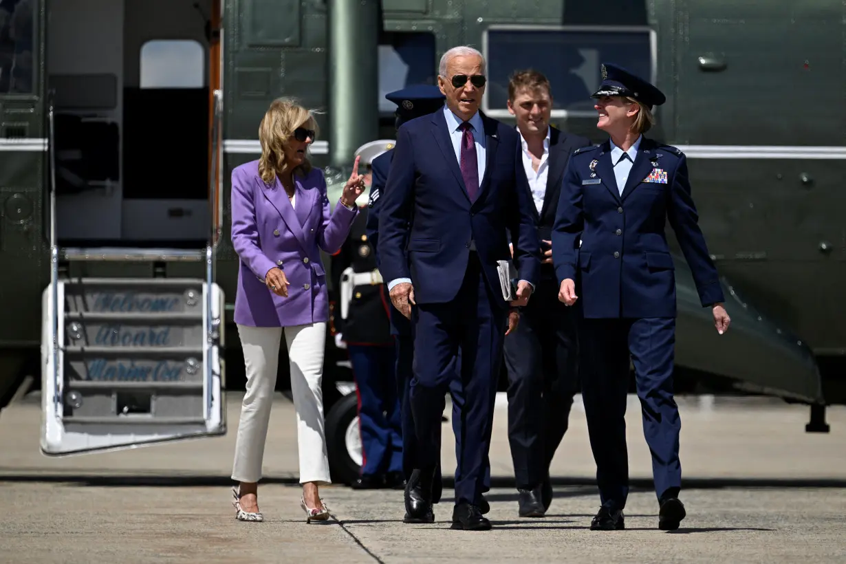 U.S. President Joe Biden boards Air Force One to travel to attend the Democratic National Convention, at Joint Base Andrews