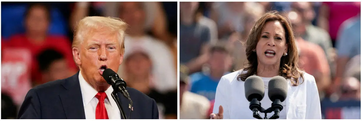 FILE PHOTO: A combination picture shows Republican presidential nominee and former U.S. President Trump and U.S. Vice President and Democratic presidential candidate Harris