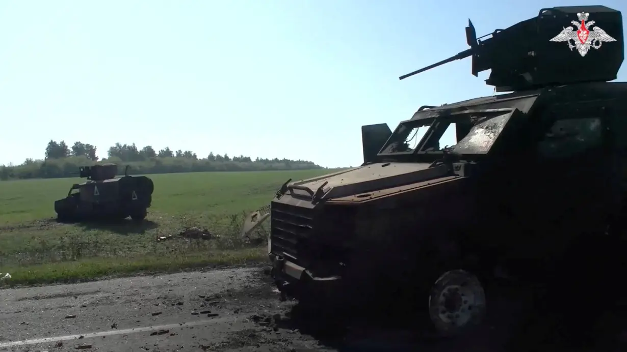 Russia shows what it claims to be destroyed Ukrainian convoy in Kursk region