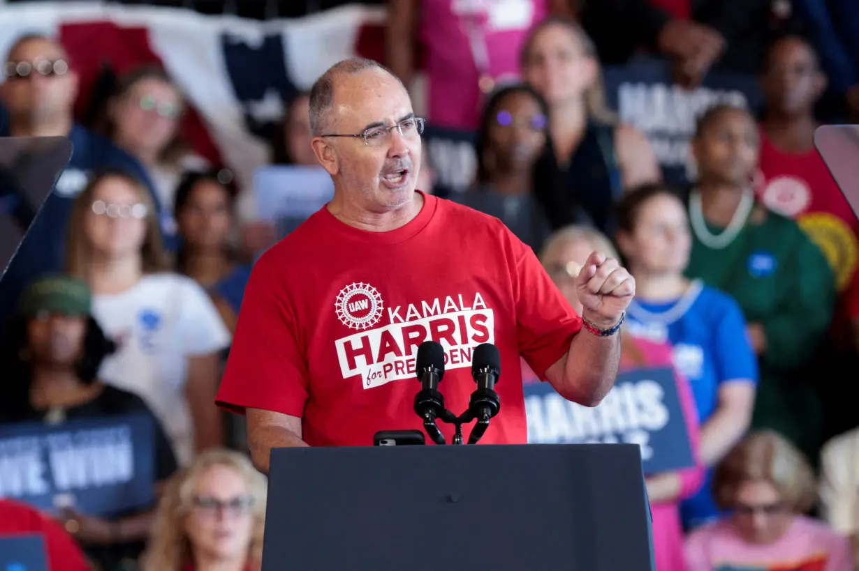 FILE PHOTO: United Auto Workers President Shawn Fain speaks in Michigan