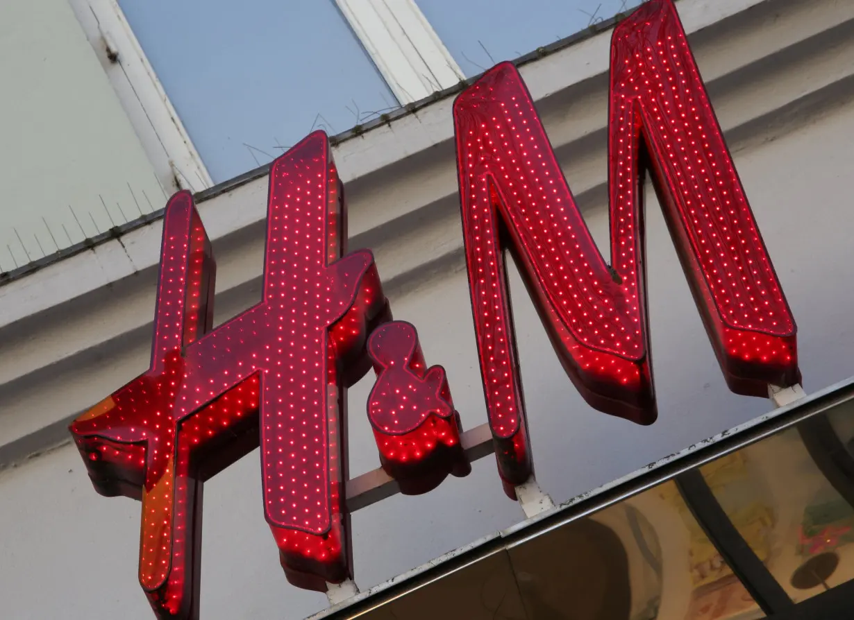 A view of the logo of fashion retailer H&M on one of its branches in Copenhagen