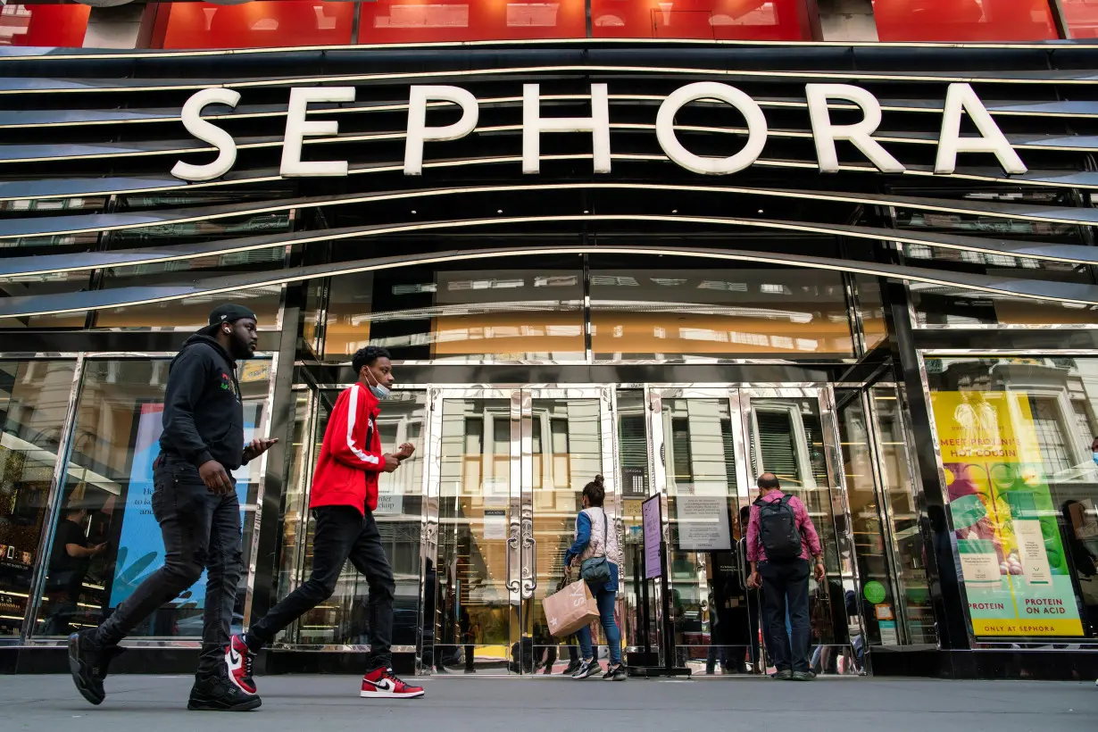 People enter a Sephora store in New York City, New York