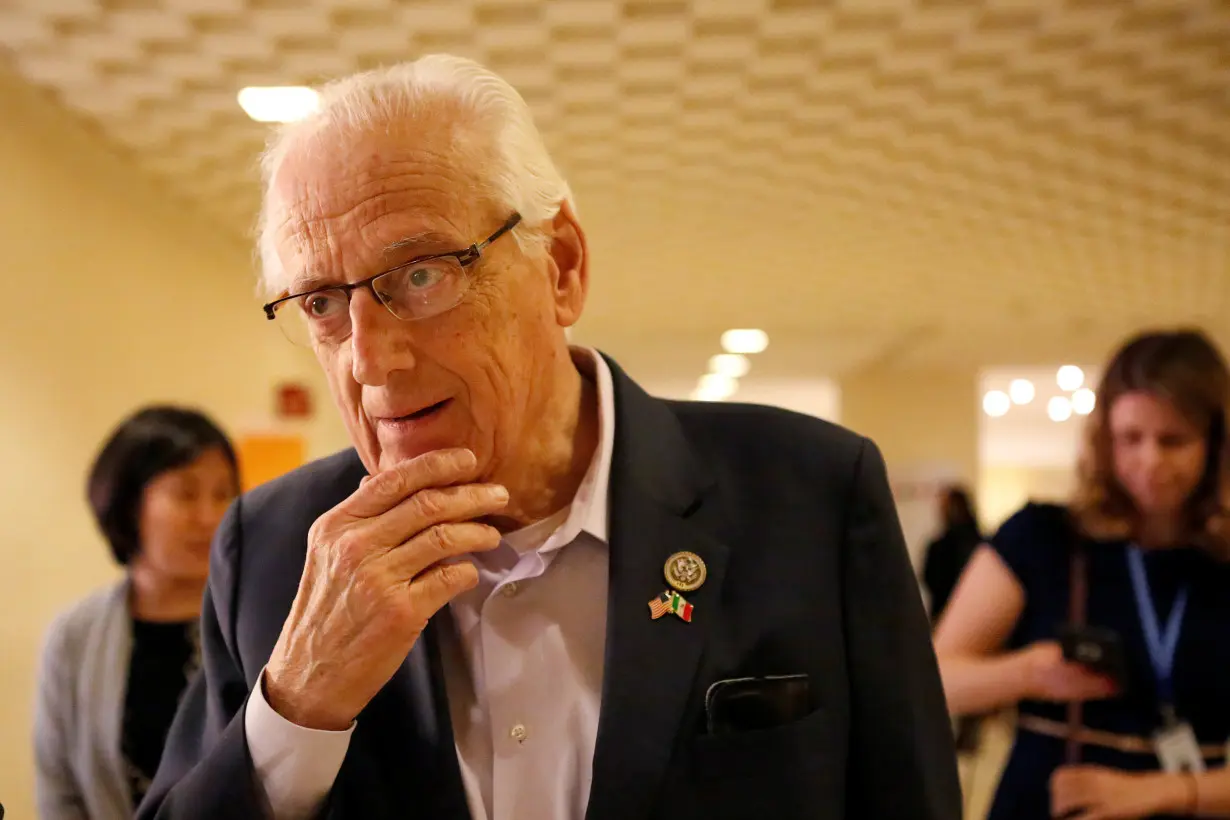 U.S Congressman Bill Pascrell gestures to the media at the hotel where the seventh round of NAFTA talks takes place, in Mexico City