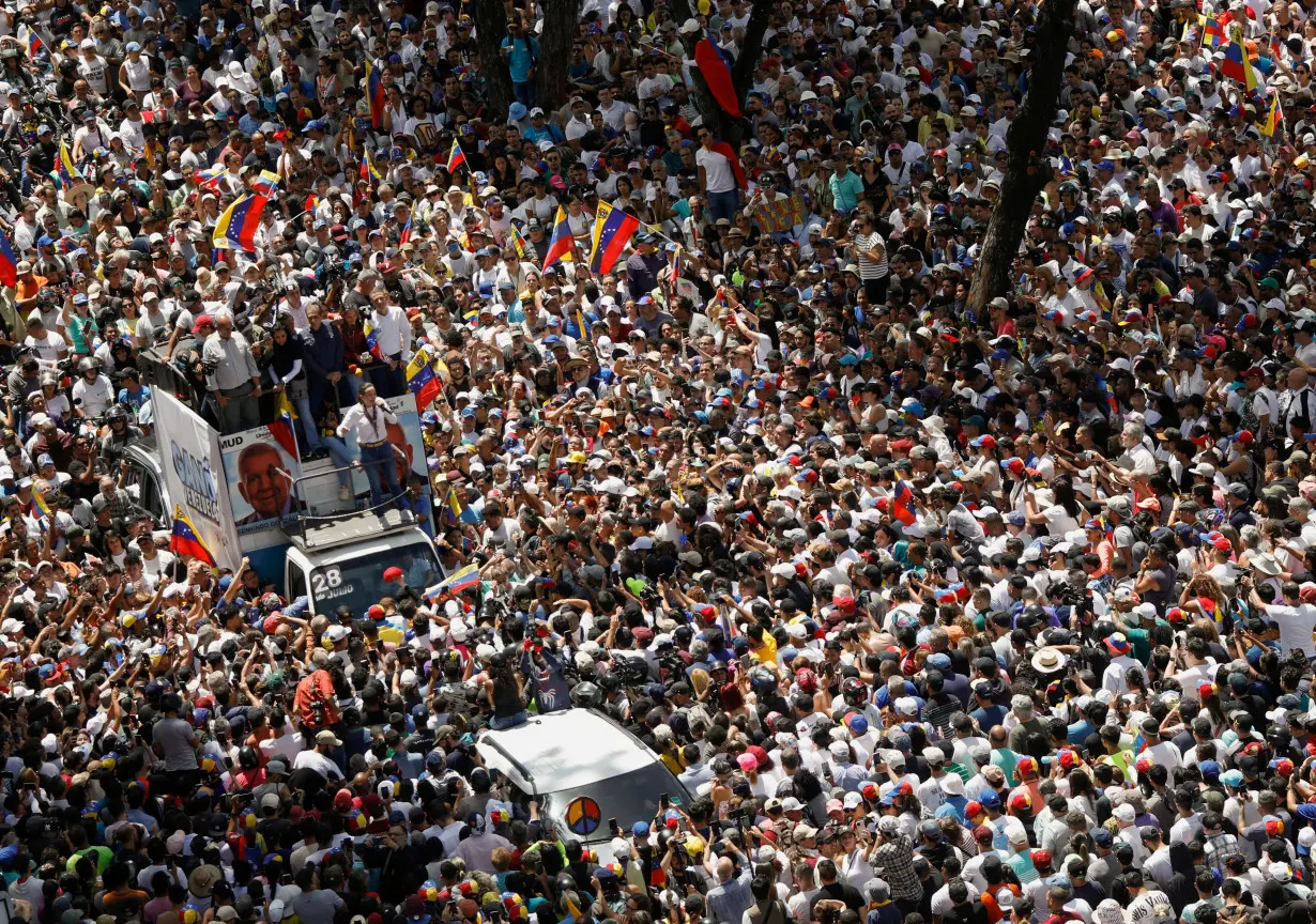 Venezuela's opposition leaders hold a march amid the disputed presidential election, in Caracas