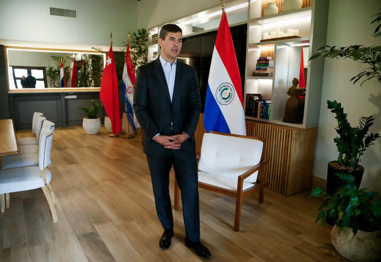 Paraguay's President Pena speaks during an interview with Reuters, in Asuncion