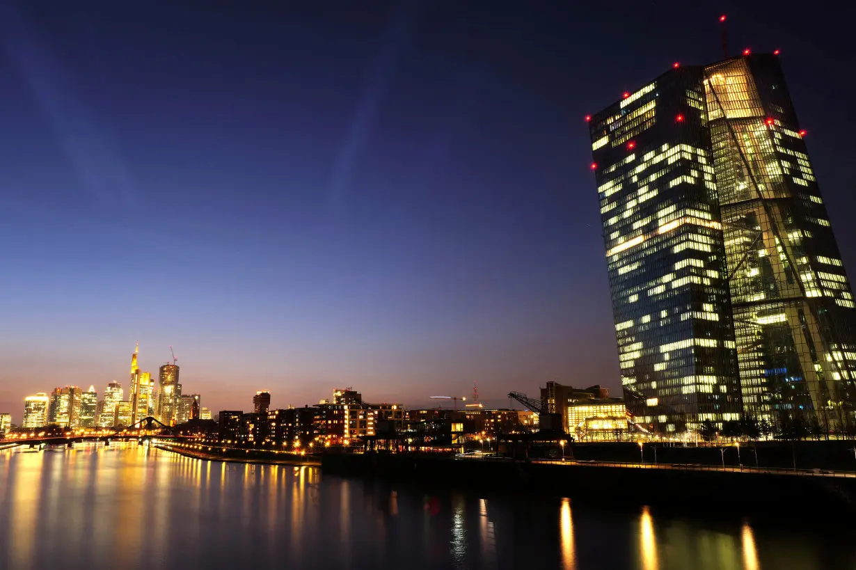 The skyline with the banking district is seen during sunset in Frankfurt