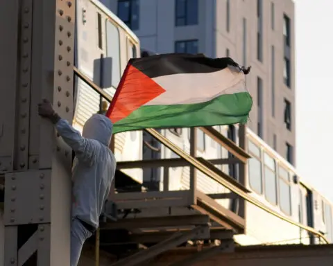 Crowds of pro-Palestinian protesters rally and march outside Democratic convention's 3rd night