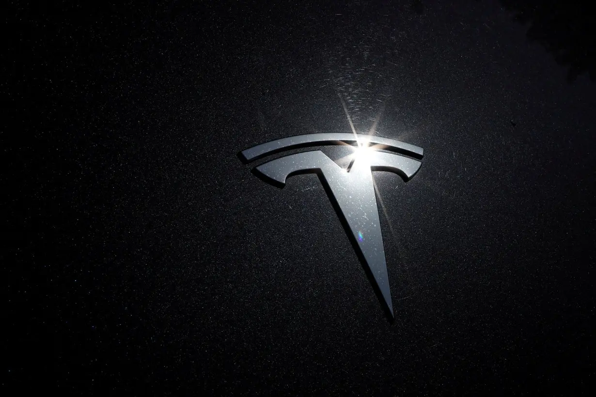 newsFILE PHOTO: The Tesla logo is seen on a car in Los Angeles