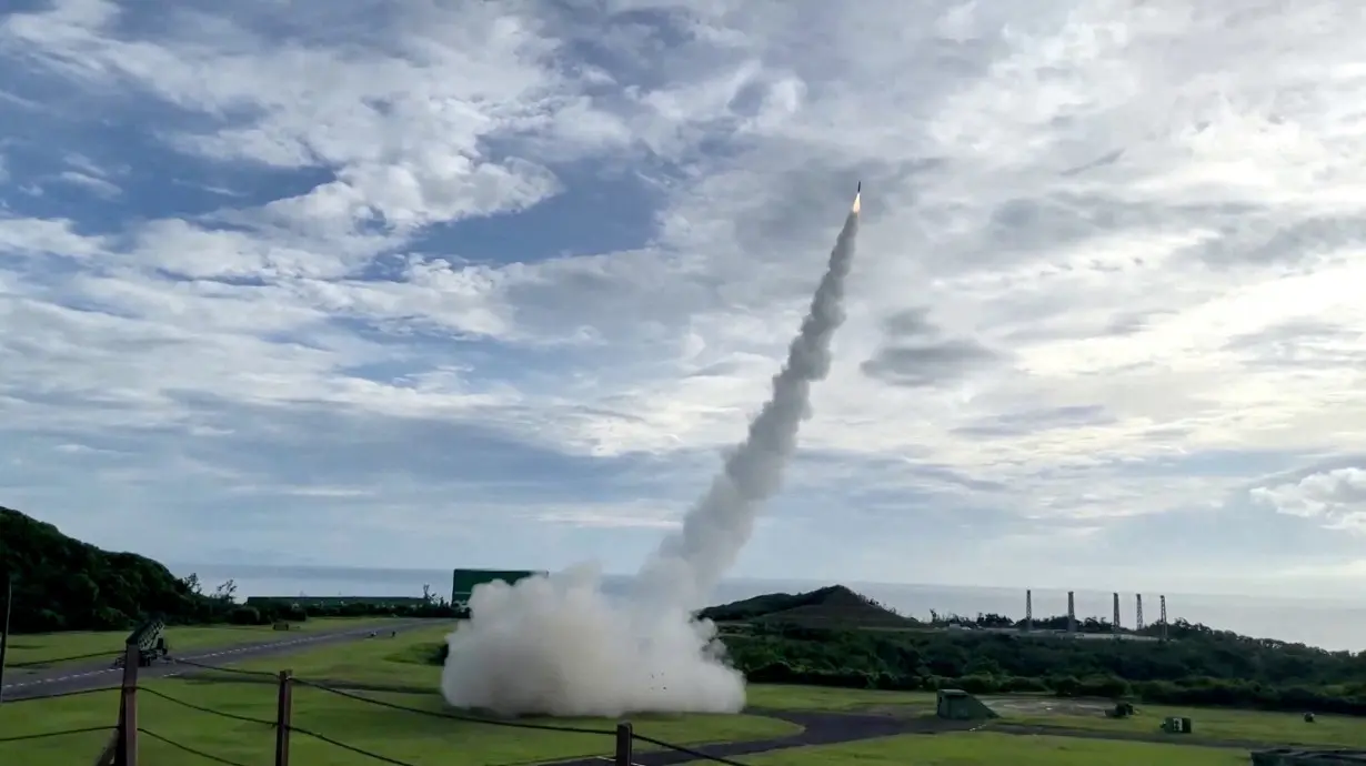 FILE PHOTO: A standard missile fires off a Patriot PAC-2 during a military drill in Pingtung