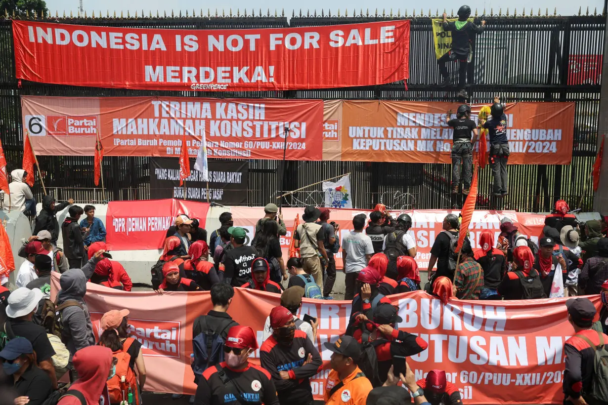 Protest outside the Indonesian Parliament against the revisions to the country's election law in Jakarta