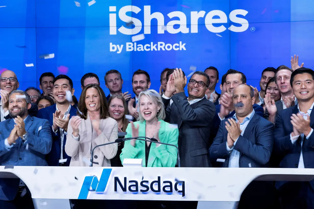 FILE PHOTO: Blackrock celebrates the launch of the first U.S. spot Ethereum ETF at the Nasdaq MarketSite, at Times Square in New York