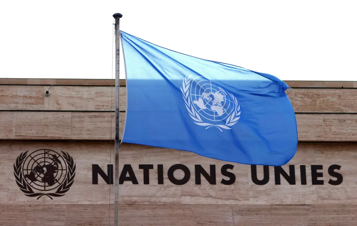 FILE PHOTO: A flag is seen on a building during the Human Rights Council at the United Nations in Geneva