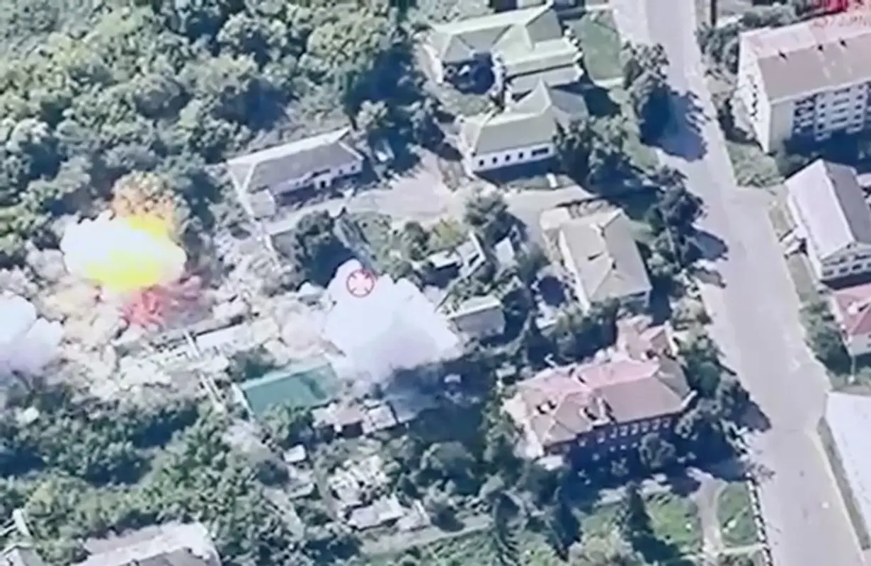 Smoke rises from explosions during a Ukrainian strike on Glushkovo