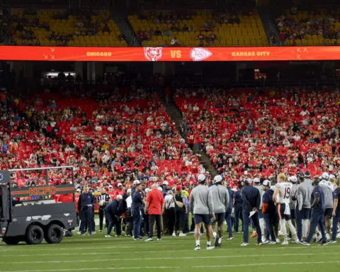 Bears' Douglas Coleman III immobilized, taken from field on stretcher after tackle against Chiefs