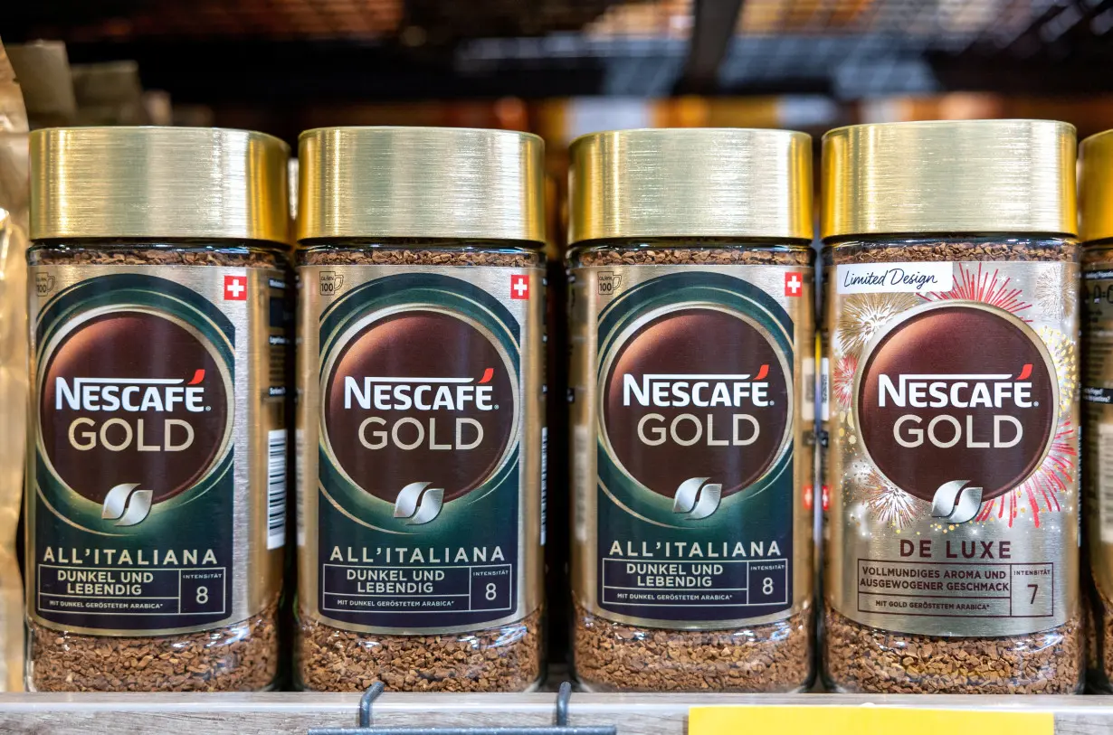 FILE PHOTO: Jars of Nescafe Gold Instant coffee, part of food giant Nestle's portfolio, are seen at the company's headquarters in Vevey