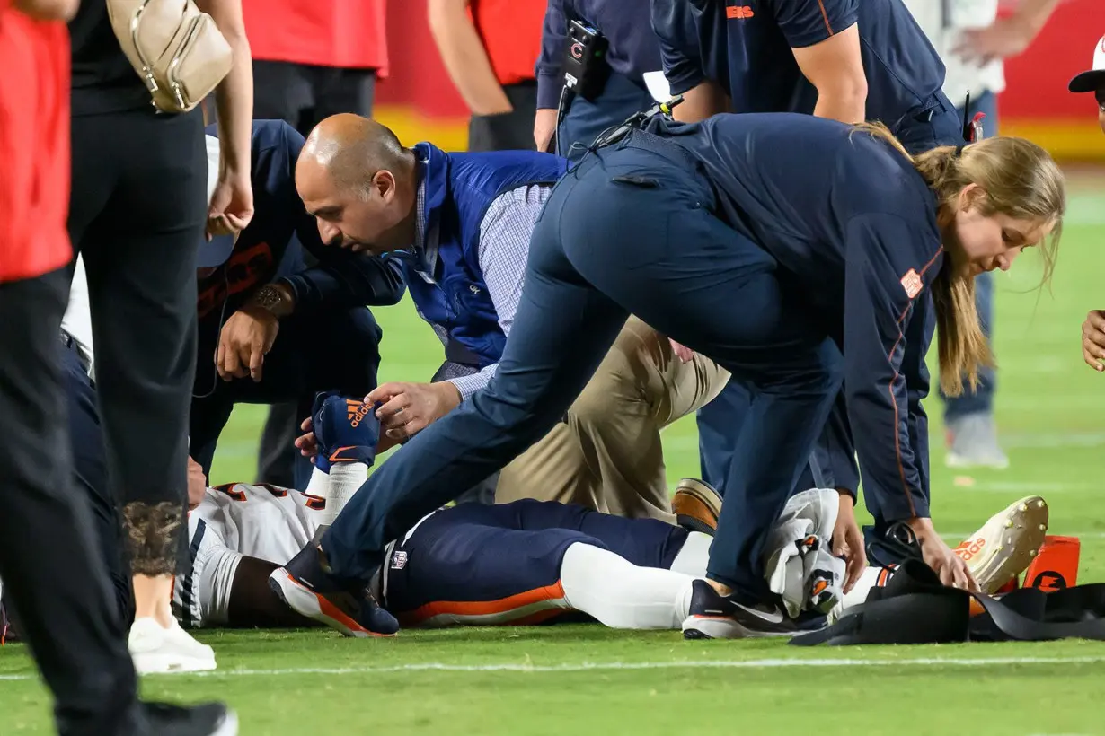 Chicago Bears' Douglas Coleman III carried off field on a stretcher during preseason game against Chiefs