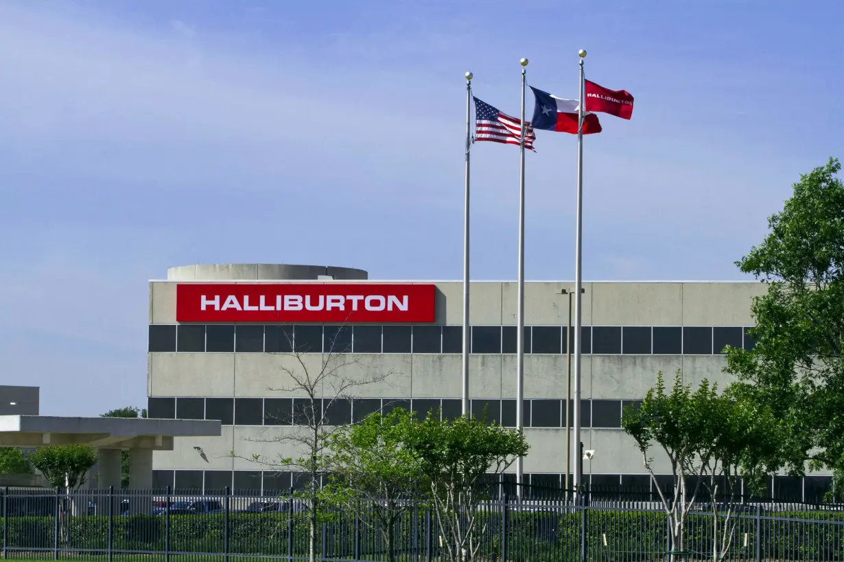 FILE PHOTO: The company logo of Halliburton oilfield services corporate offices is seen in Houston