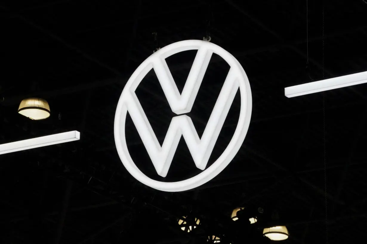 FILE PHOTO: A Volkswagen logo is seen at the New York International Auto Show Press Preview, in Manhattan