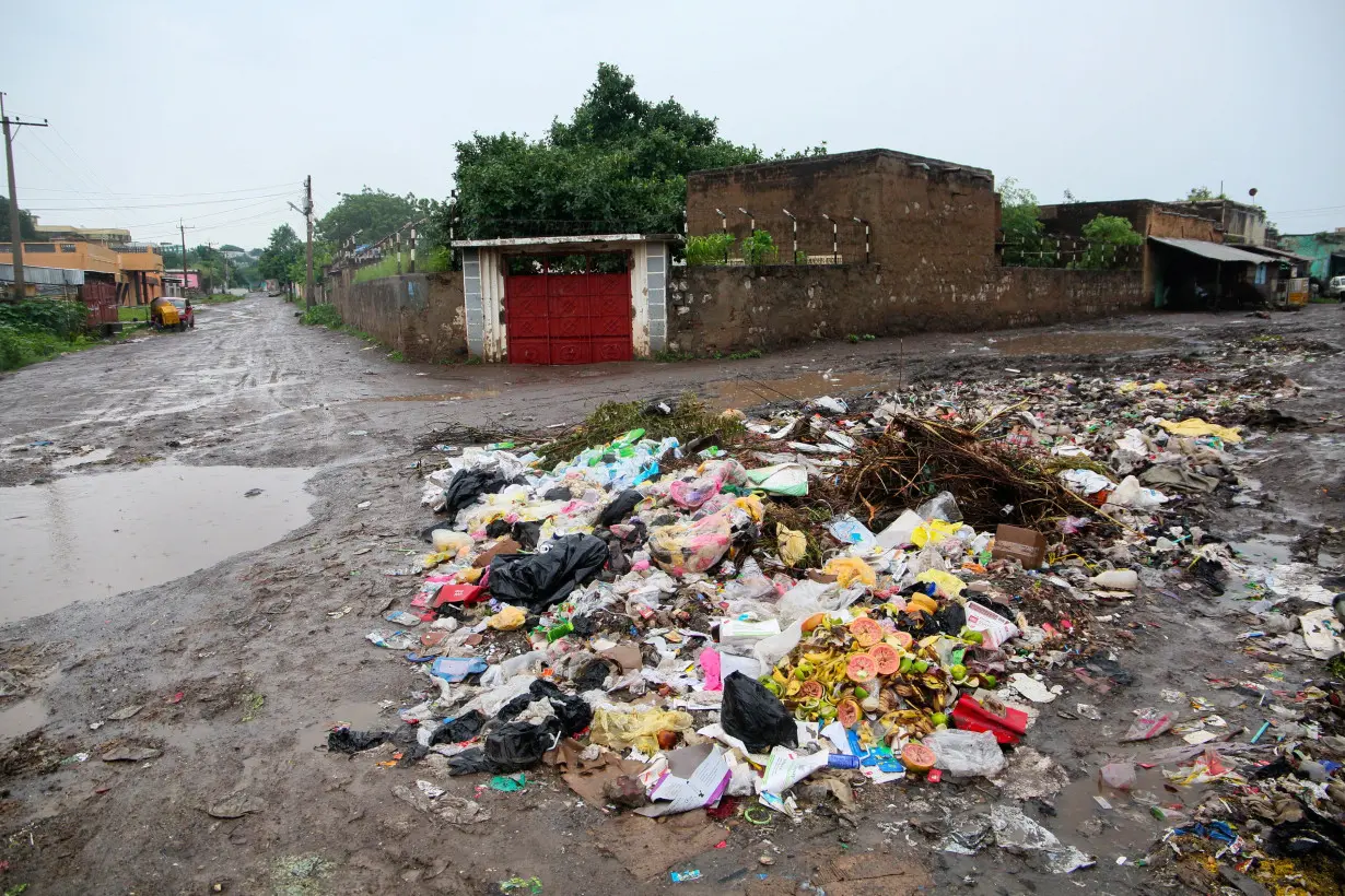 A garbage dump is seen in a neighborhood in the city of Gedaref in eastern Sudan