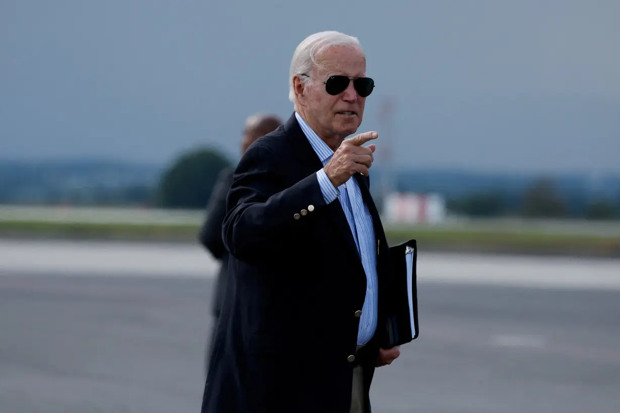 U.S. President Joe Biden boards Air Force One at Hagerstown Regional Airport in Hagerstown