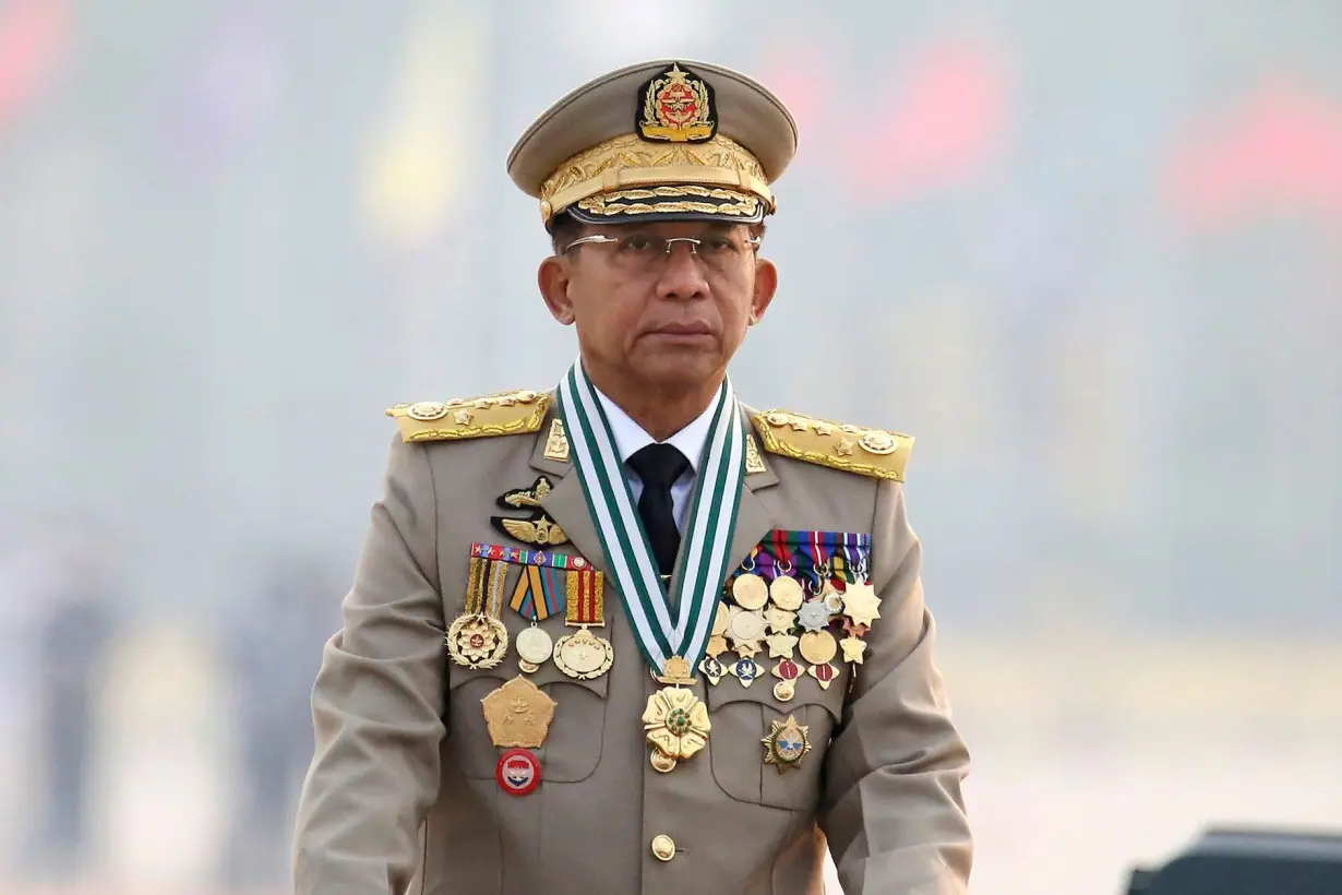 Myanmar's military commander-in-chief Sen. Gen. Min Aung Hlaing at an army parade in 2021