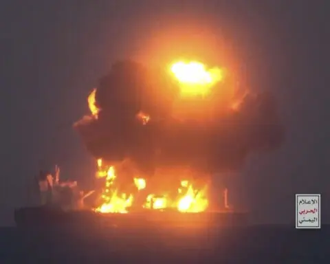 Fires break out on abandoned Greek-flagged oil tanker Sounion that Yemen rebels attacked in Red Sea