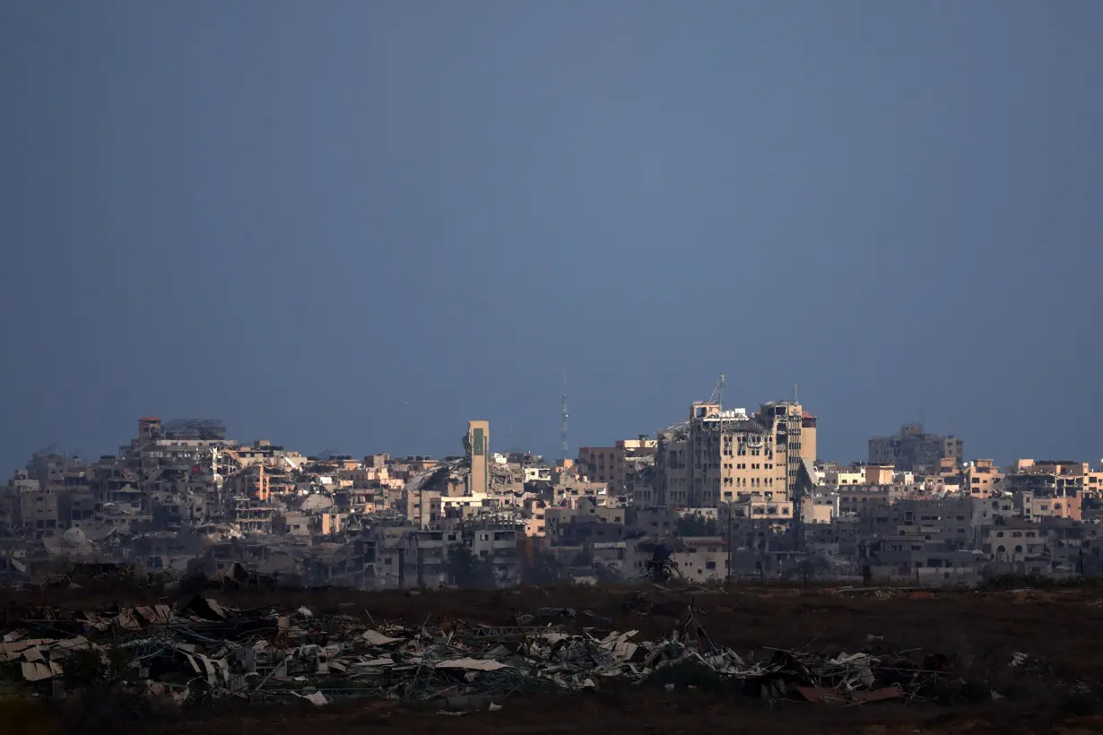 A general view of damaged buildings in Gaza, as seen from Israel